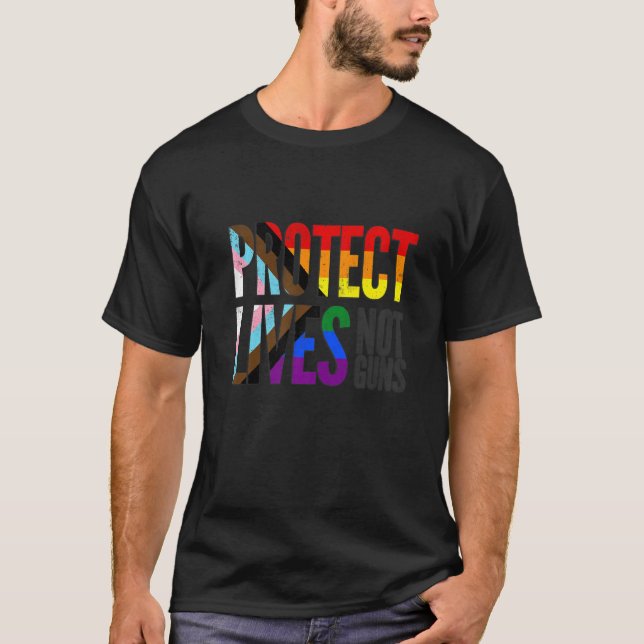 Camiseta Proteger vidas, no armas, progreso del arco iris O (Anverso)