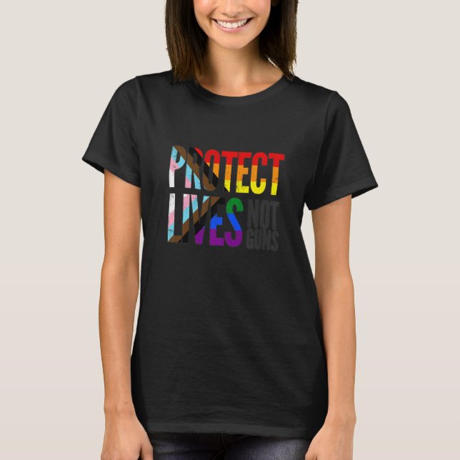Camiseta Proteger vidas, no armas, progreso del arco iris O (Anverso)