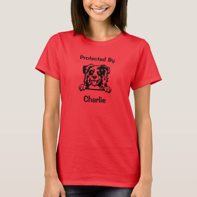 Camiseta Protegido Por Mi Pastor Australiano Con Nombre (Anverso)