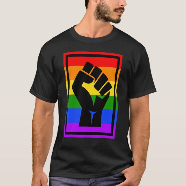 Camiseta Protesta Negra Puesta En Marcha Lgbtq Bandera Del  (Anverso)