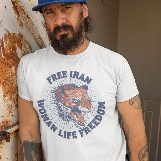 Camiseta Protesta por la liberación de Irán | Azul de león  (Free Iran Protest | Angry Lion Blue T-Shirt)