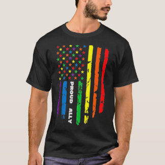 Camiseta Proud Ally Rainbow Gay American Flag LGBT Pride mo