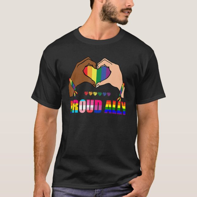 Camiseta Proud Ally Rainbow Hand Heart Gay Trans Lesbian LG (Anverso)
