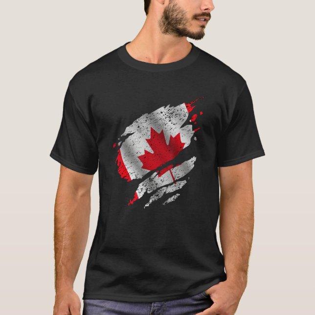 Camiseta Proud Canadian Root Torn Ripped Canadia Flag (Anverso)