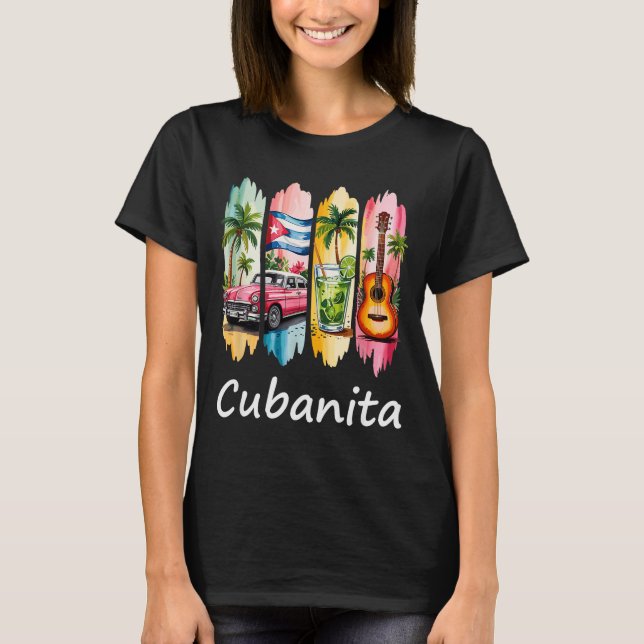 Camiseta Proud Cubanita Cuban Flag Guitar Mojito Car Design (Anverso)