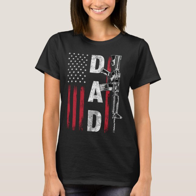 Camiseta Proud Dad Daddy Gun Rights AR 15 American Flag Fat (Anverso)