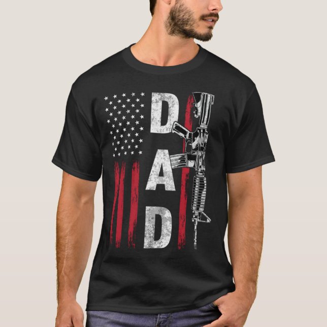 Camiseta Proud Dad Daddy Gun Rights AR 15 American Flag Fat (Anverso)