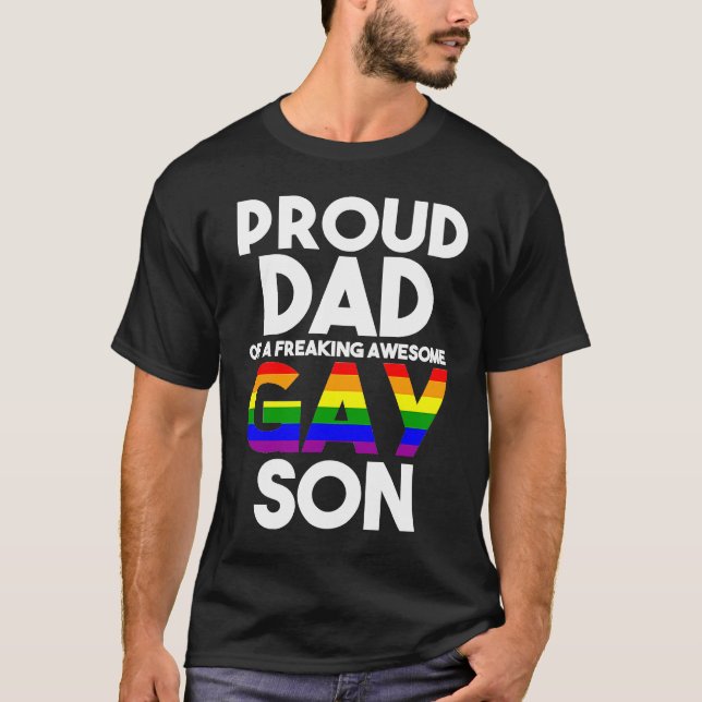 Camiseta Proud Dad LGBTQ Ally  Free Dad Hugs Pride Gay Son (Anverso)