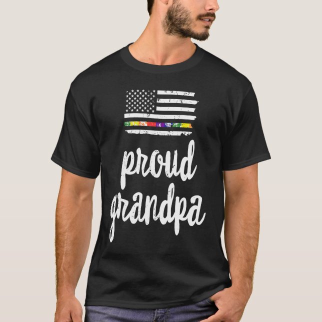Camiseta Proud LGBTQ Grandpa American USA Flag Pride Ally R (Anverso)