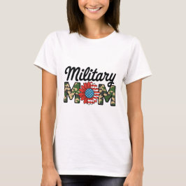 Camiseta Proud Military Mom Camo and American Flag Design