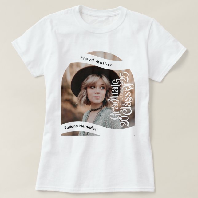 Camiseta PROUD MOM Clase de 2025 GRADUATE ESCOLAR Foto (Diseño del anverso)