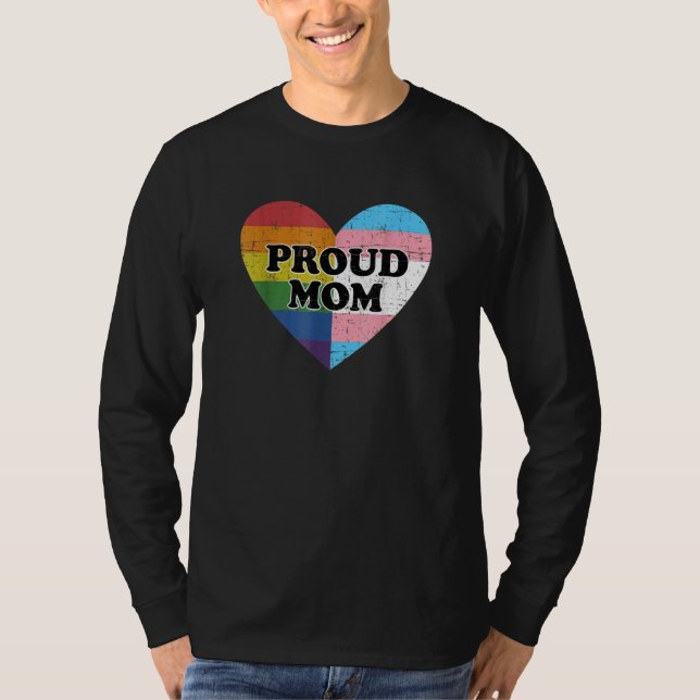 Camiseta Proud Mom Heart rainbow and transgender flag lgbt  (Anverso)
