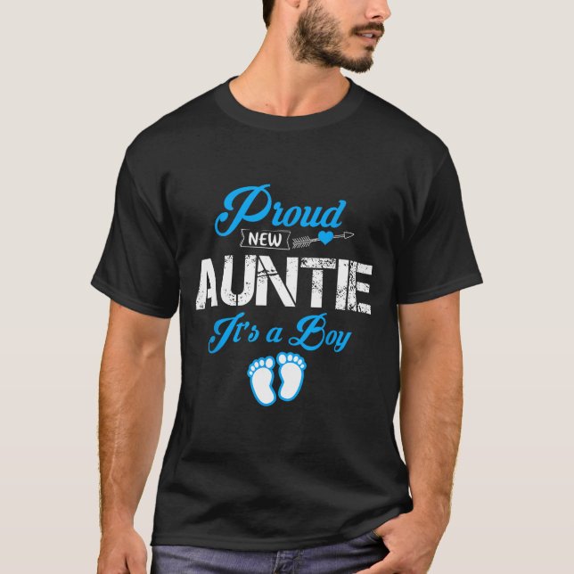 Camiseta Proud New Auntie It's A Boy Gender Reveal Funny Fa (Anverso)