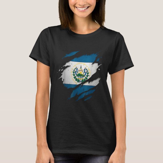 Camiseta Proud Salvadorian   Torn Ripped El Salvador Flag (Anverso)