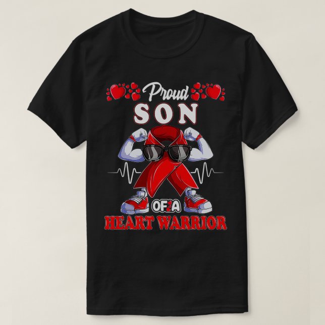 Camiseta Proud Son of a Heart Warrior CHD Awareness red rib (Diseño del anverso)