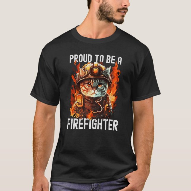 Camiseta Proud to be a Firefighter Cat Kitten Fireman Firef (Anverso)