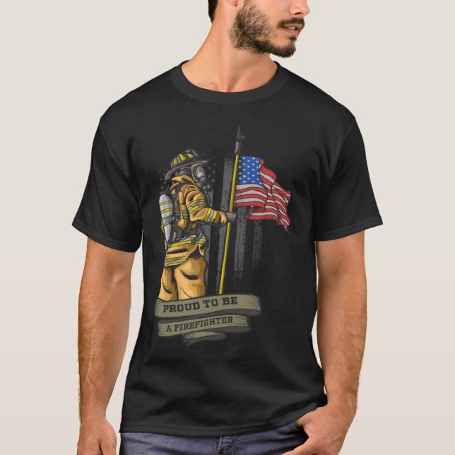 Camiseta Proud to be a Firefighter Flag   for Fireman (Anverso)