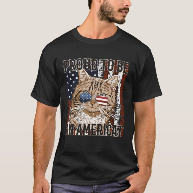 Camiseta Proud To Be Americat 4th of July Patriotic Cat (Anverso)
