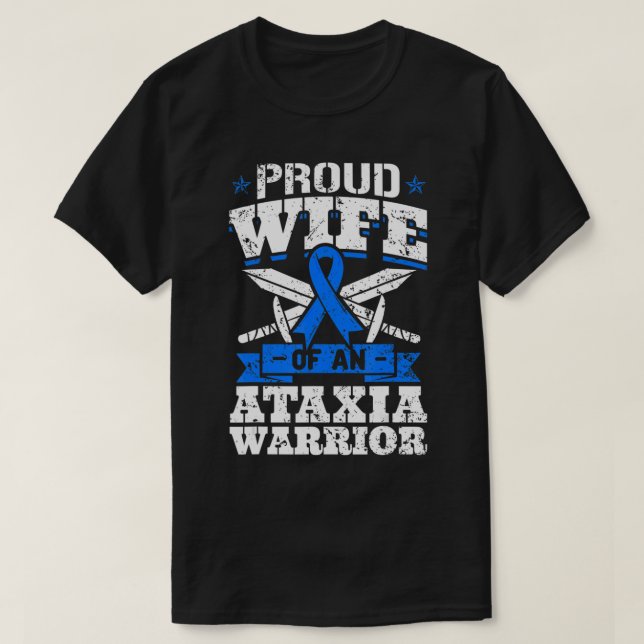 Camiseta Proud Wife Of An Ataxia Warrior Blue Awareness Rib (Diseño del anverso)