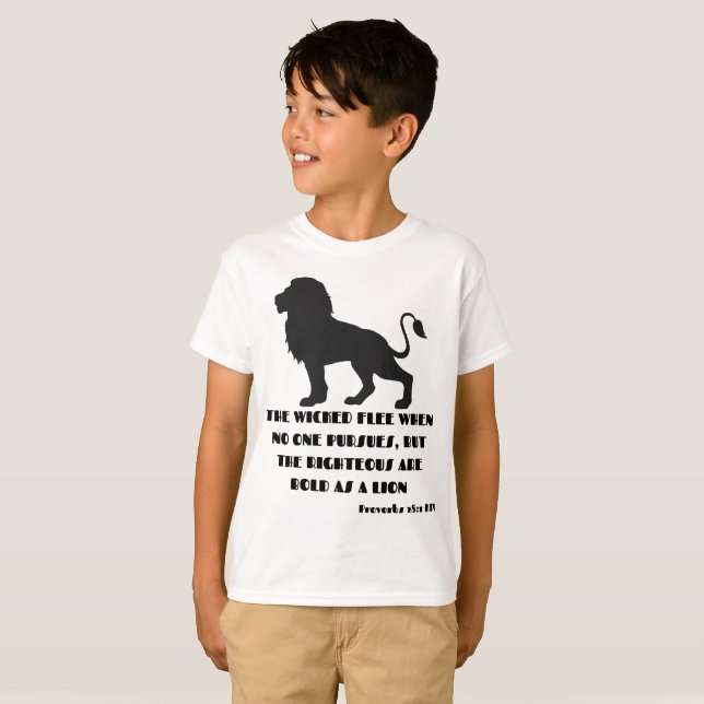 Camiseta Proverbios 28:1 Biblia Verse Cita KJV Boy (Anverso completo)
