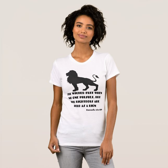 Camiseta Proverbios 28:1 Biblia Verse Cita KJV Mujeres (Anverso completo)