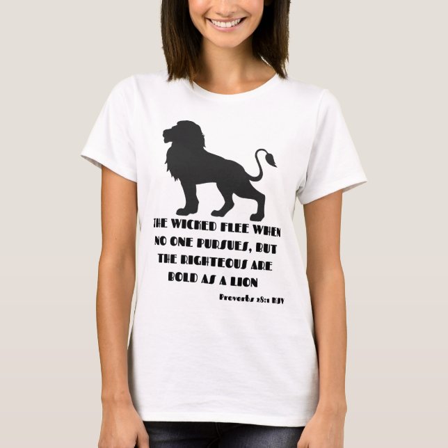 Camiseta Proverbios 28:1 Biblia versus cita de mujer KJV (Anverso)
