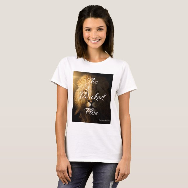Camiseta Proverbios de la Huida Malvada 28:1 Mujeres de KJV (Anverso completo)