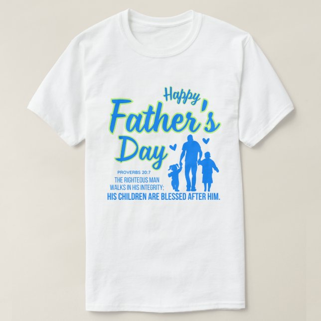 Camiseta Proverbios del Día del Padre Feliz Azul Cristiano  (Diseño del anverso)
