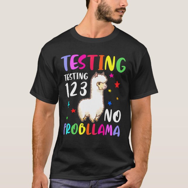 Camiseta Prueba 1 2 3 No Probllama Escolar Exam Llama (Anverso)