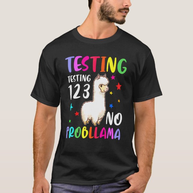 Camiseta Prueba 1 2 3 No Probllama Escolar Exam Llama (Anverso)