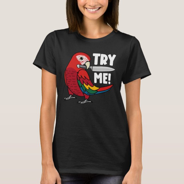 Camiseta Pruébame Loro Con Cuchillo I Scarlet Macaw (Anverso)