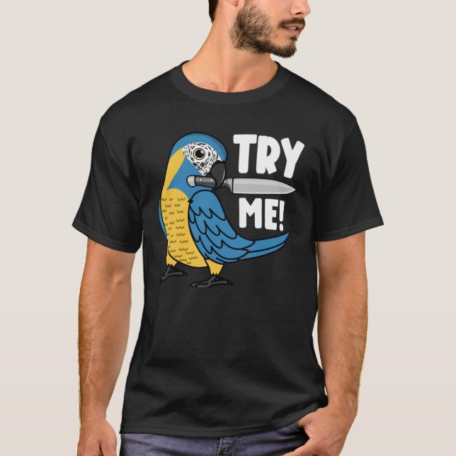 Camiseta Pruébeme loro con cuchillo I azul garganta macana (Anverso)