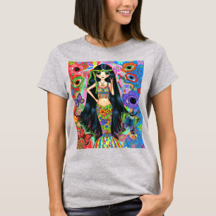 Camiseta Psicodelia Chica hippie seña de paz de Sirena ojo