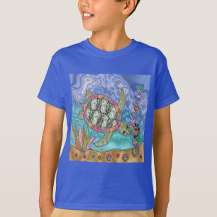 Camiseta Psicodelia Mar Turtle Seahorse Art