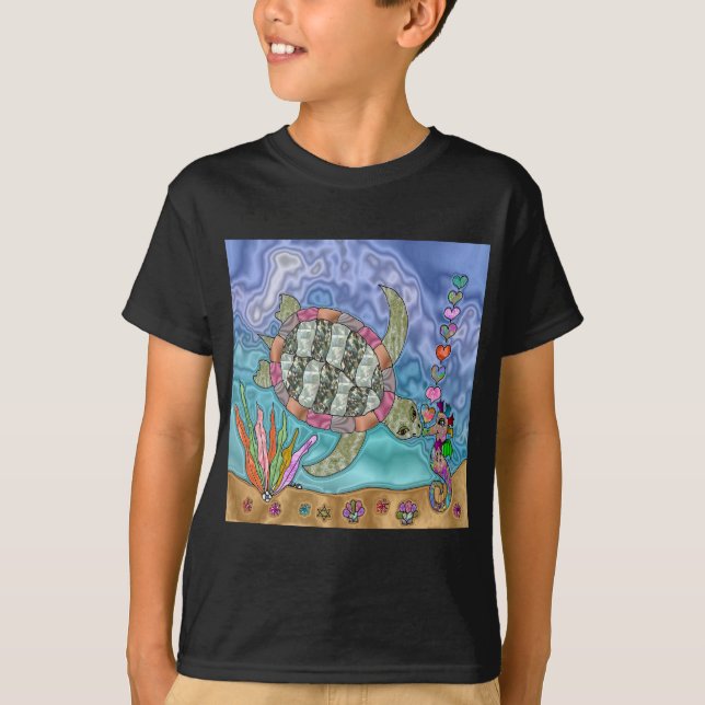 Camiseta Psicodelia Mar Turtle Seahorse Art (Anverso)