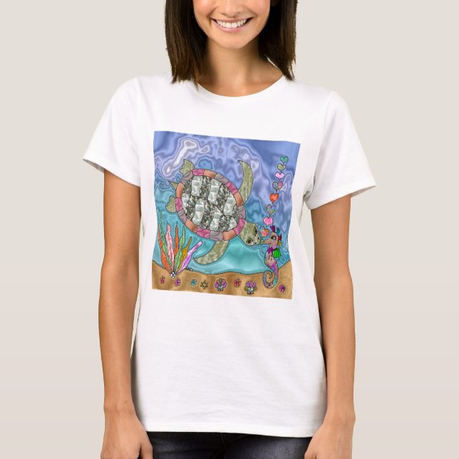 Camiseta Psicodelia Mar Turtle Seahorse Art (Anverso)