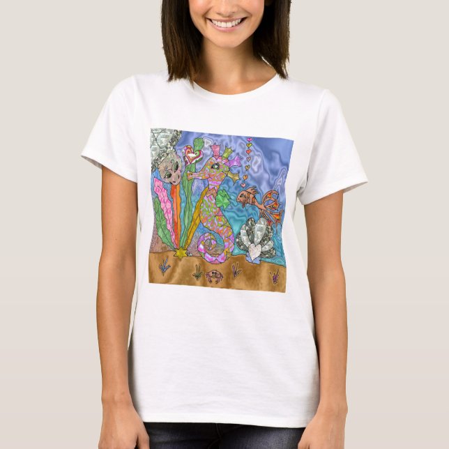 Camiseta Psicodelia Seahorse Sea Turtle Art (Anverso)
