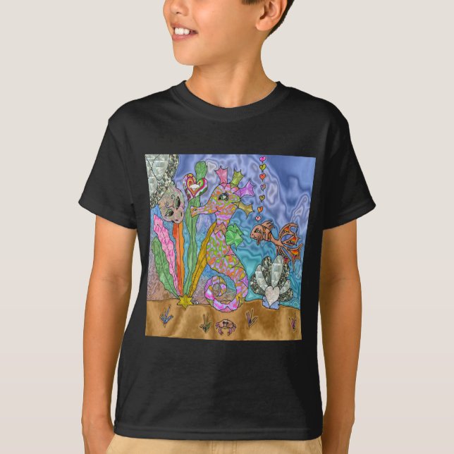 Camiseta Psicodelia Seahorse Sea Turtle Art (Anverso)
