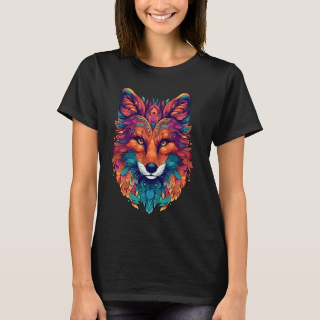 Camiseta Psicodelic Fox Trippy Boho Espíritu de arte indíge (Anverso)