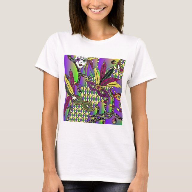 Camiseta Psicodelic Mardi Gras Feather Mask Gifts Appartal (Anverso)