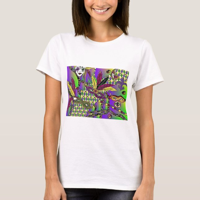 Camiseta Psicodelic Mardi Gras Feather Mask Gifts Appartal (Anverso)