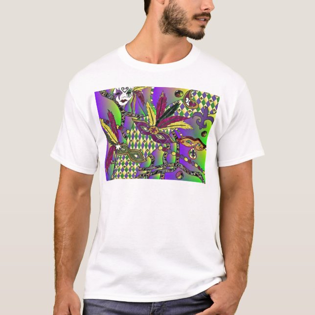 Camiseta Psicodelic Mardi Gras Feather Mask Gifts Appartal (Anverso)