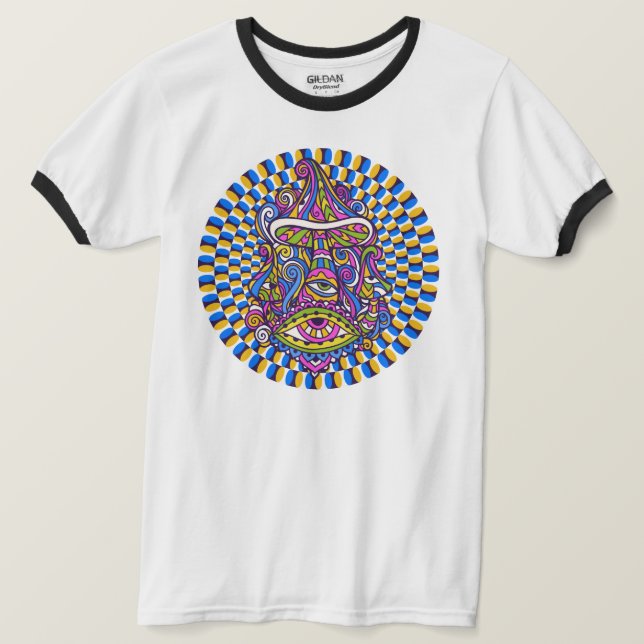 Camiseta Psicodelic Mushroom Swirl Ringer T-Shirt (Anverso del diseño)