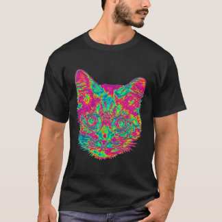 Camiseta psicodélica del gato - negro