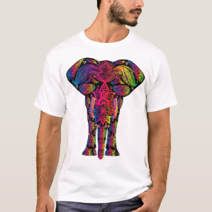 camiseta psicodélica hindú colorida del elefante