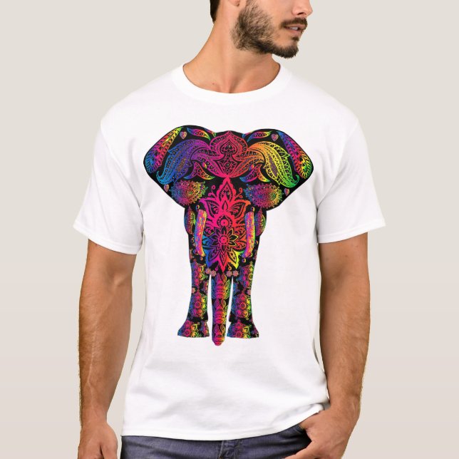 camiseta psicodélica hindú colorida del elefante (Anverso)