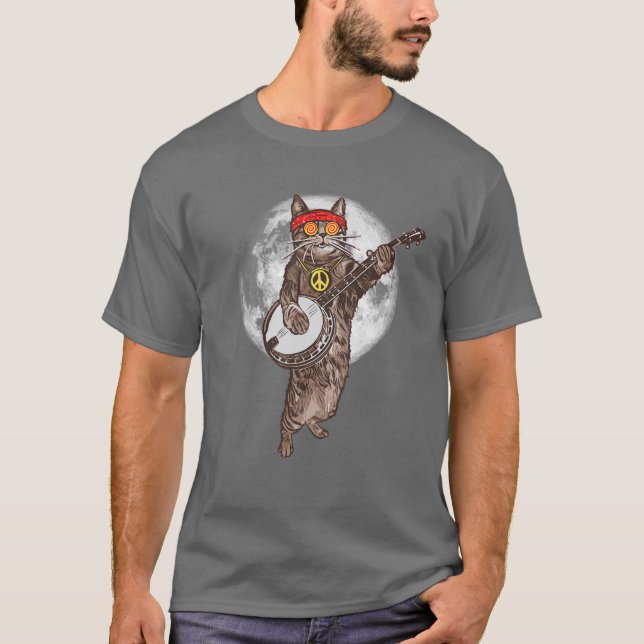 Camiseta ¡Psicodélico Gato de Banjo Hippie! Funny Bluegrass (Anverso)