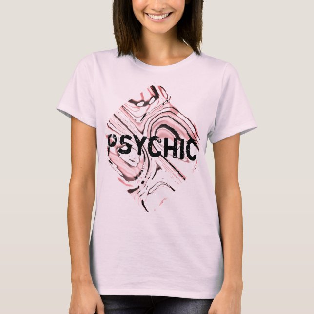 Camiseta "Psíquico" sobre diseño de arte abstracto rosado n (Anverso)