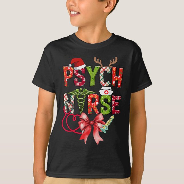 Camiseta Psych Nurse Christmas Cute Coquette Christmas Bow  (Anverso)