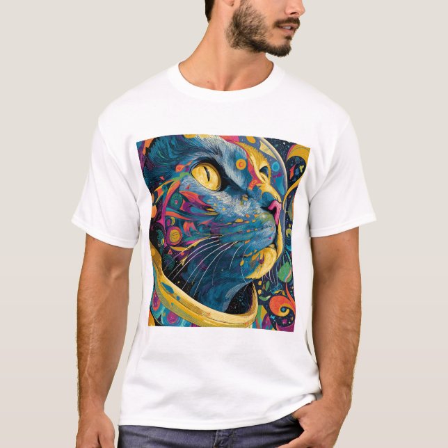 Camiseta Psychedelic Astro Cat – Cosmic Color Burst (Anverso)